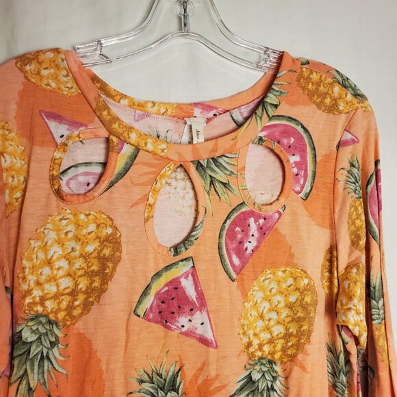 Now N Forever Watermelon/Pineapple Long Slv Cutout Neckline Orange Blouse Sz 2X - Picture 5 of 10